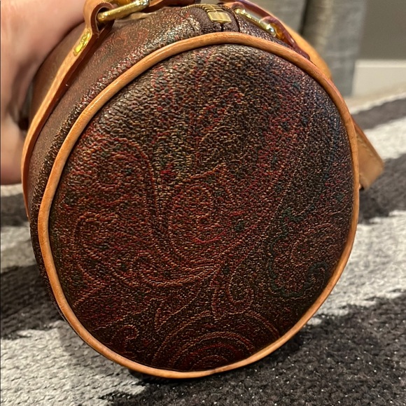 Etro Brown and Tan Mini Bag/Barrel Bag with Classic Etro Print - Picture 6 of 14
